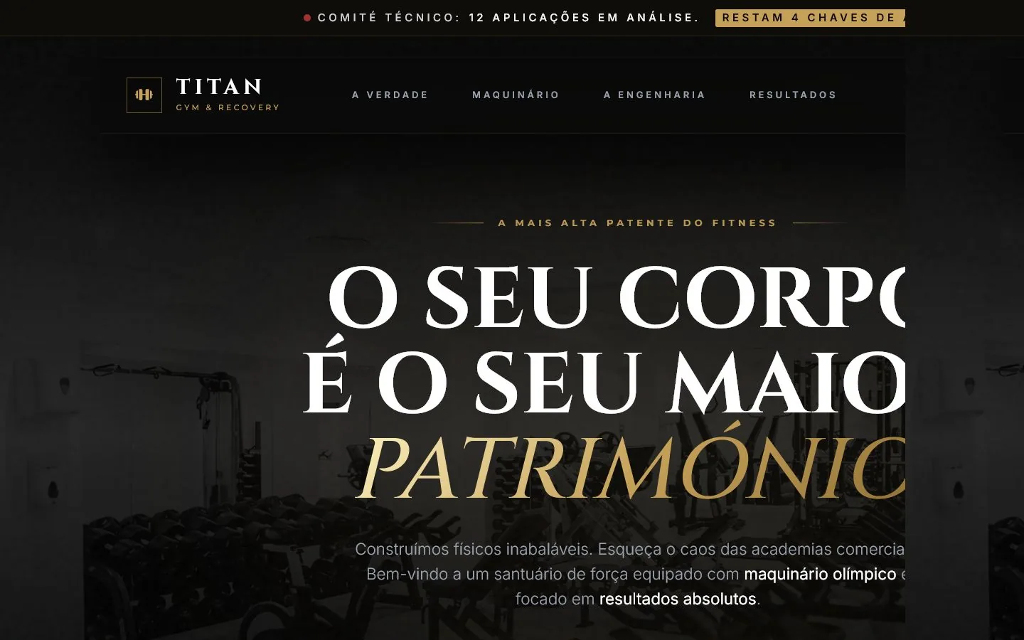 Demonstração conceitual de site para academia