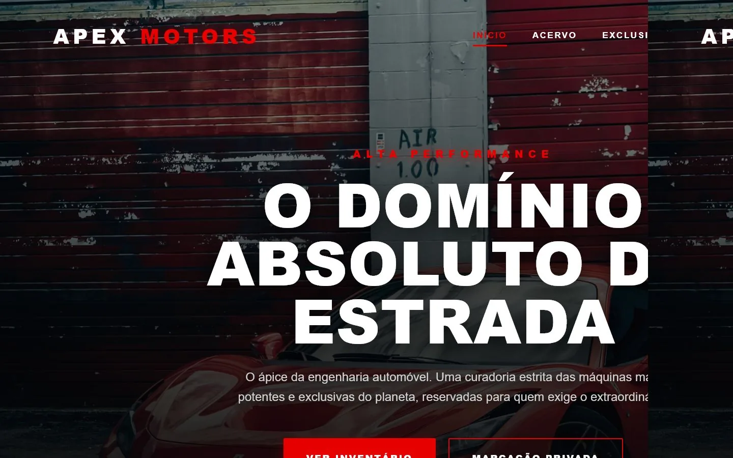 Demonstração conceitual de site para automóveis premium