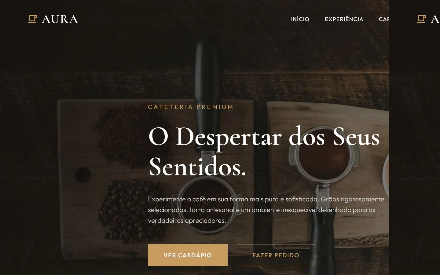 Demonstração conceitual de site para cafeteria