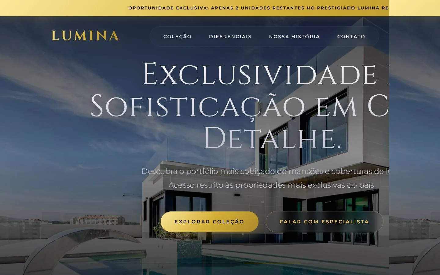 Demonstração conceitual de site para imobiliária